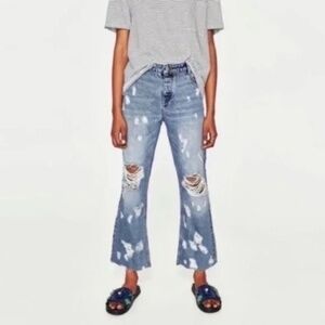 NWT!! ZARA Mid-Rise Distressed Relaxed Fit Jeans Button Fly Festival Size 8